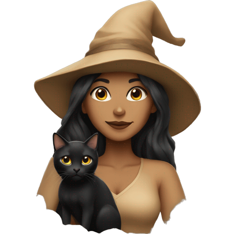 Light tan witch with black cat emoji