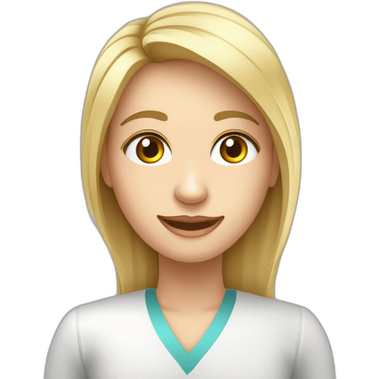 Crea un avatar de medio cuerpo de una nutricionista rubia con ojos grandes y de color gris, cara fina, pelo largo, empieza por ahí y vamos refinando el resultado  emoji