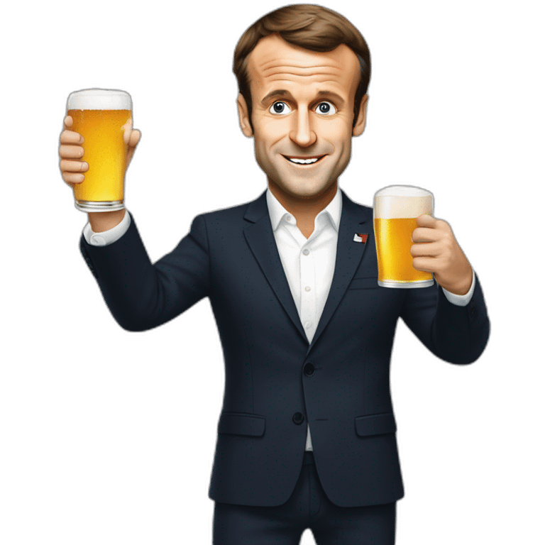 Emmanuel Macron holding a beer emoji