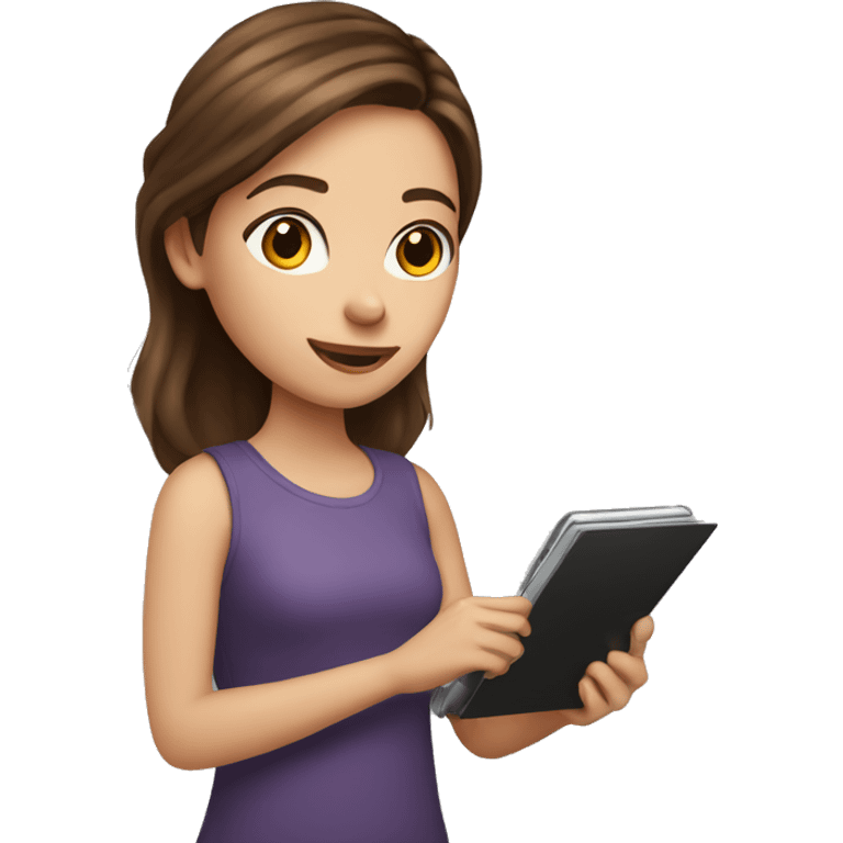 Girl with brown hair holding a kindle emoji