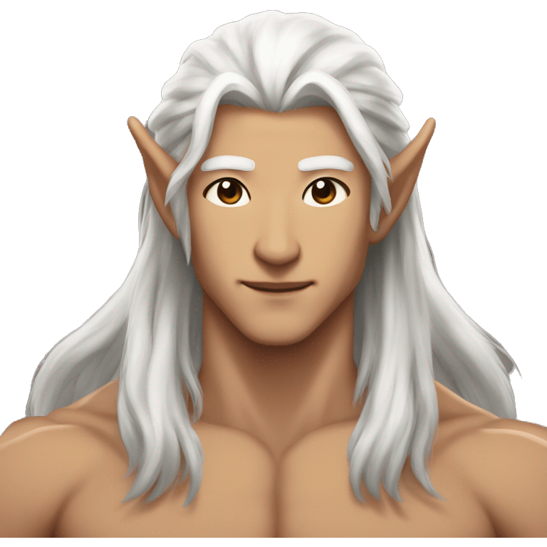 Asian masculine shirtless abs long white hair elf  emoji