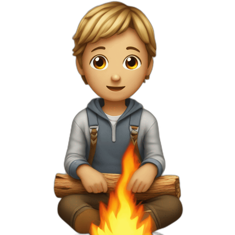 children are sitting burning wood emoji