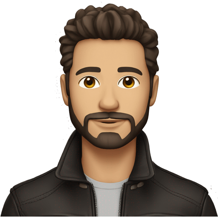 cool guy in leather jacket, dark brown hair and designer stubble beard emoji