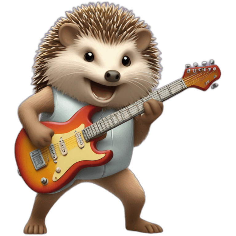 A hedgehog playing an electric guitar emoji