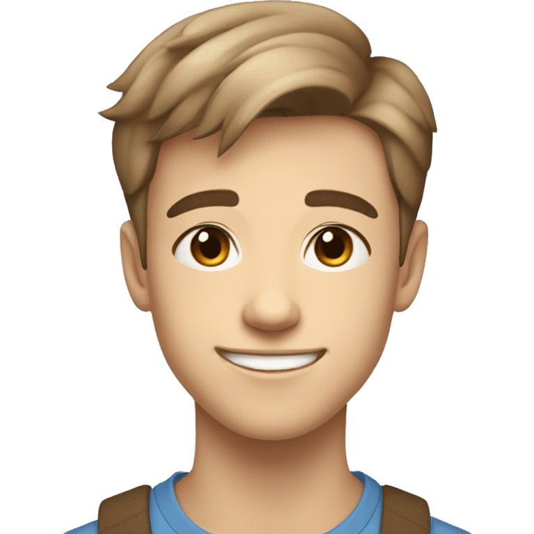 confident happy brown teen boy with very short light brown hair blue eyes portrait angular jaw emoji