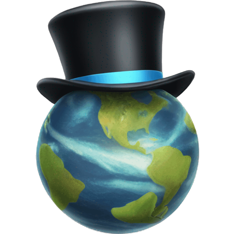 a smiling planet earth wearing a top hat emoji