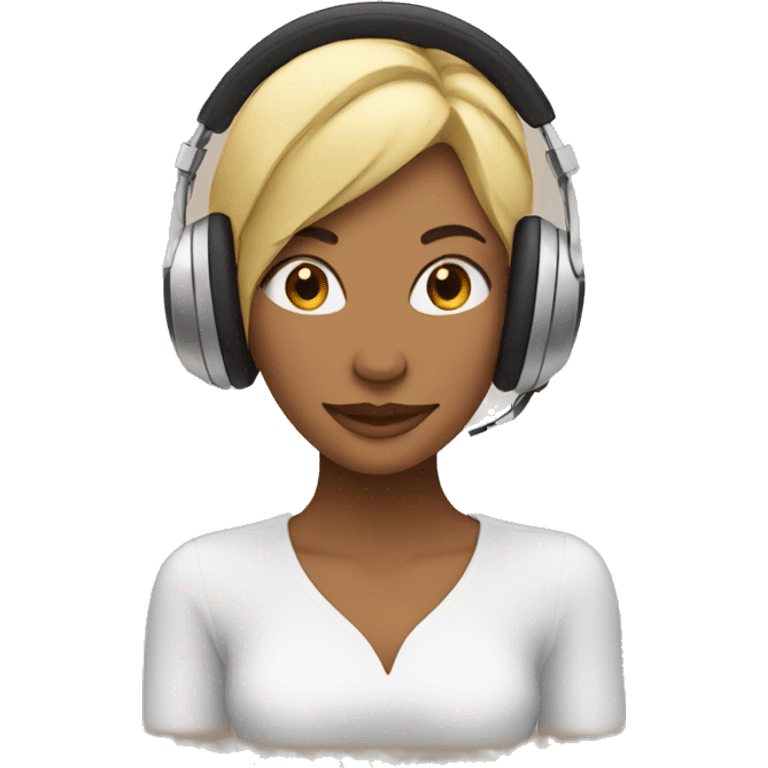 woman with headphones and music notes surrounding emoji