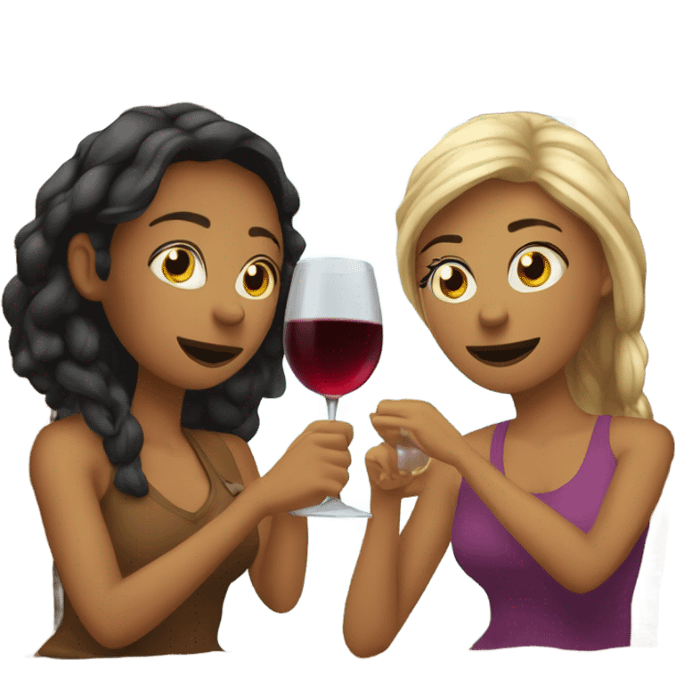 Two women in a cabin drinking wine￼ emoji