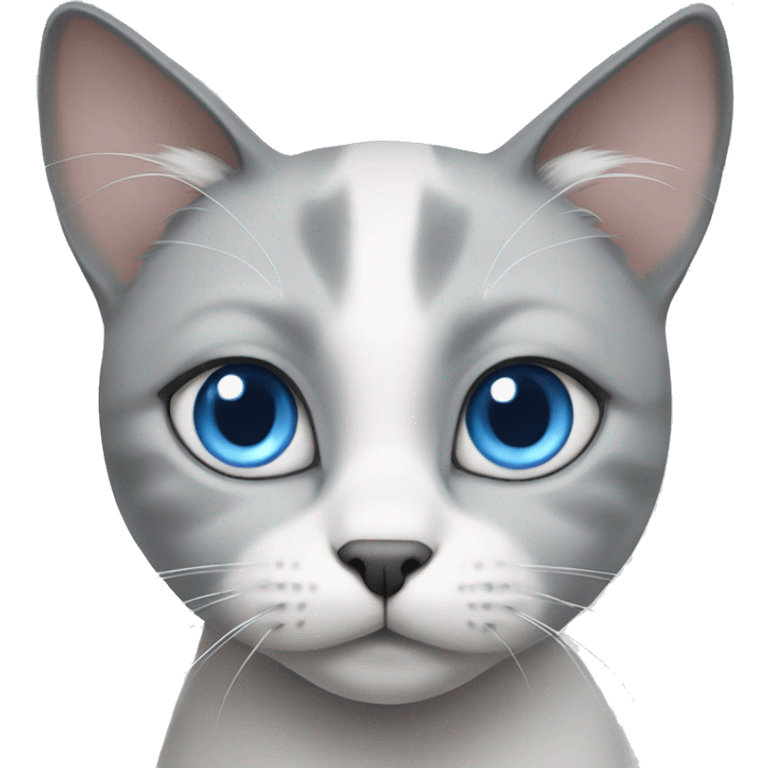 gray white cat with blue eyes asks for food with plaintive eyes emoji