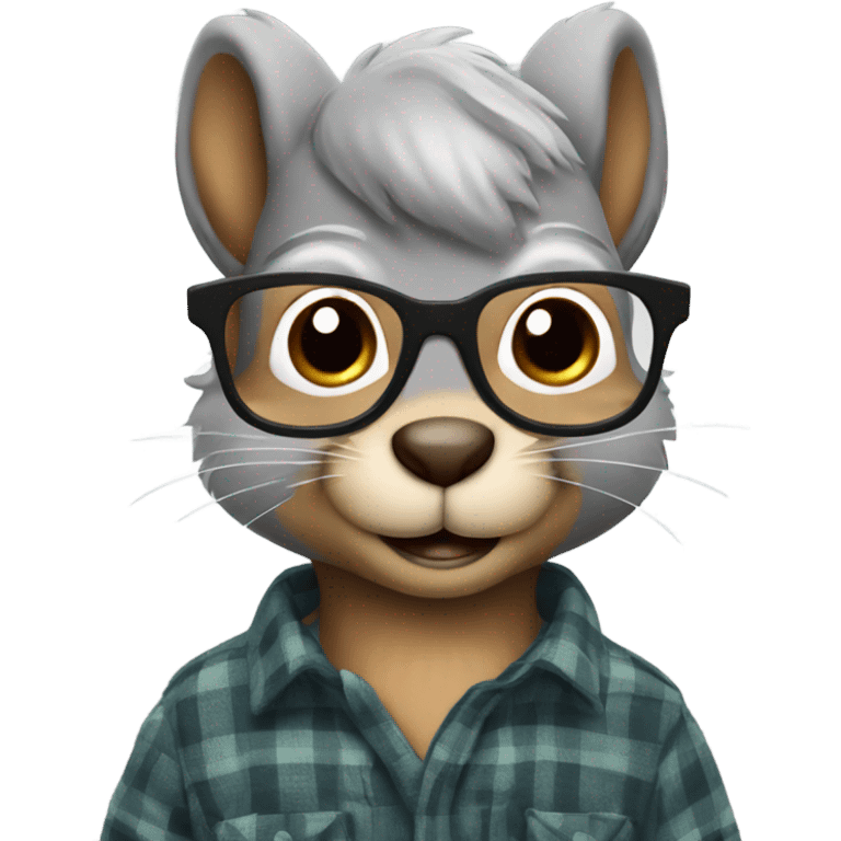 Squirrel with glasses and flannel shirt grey hair emoji