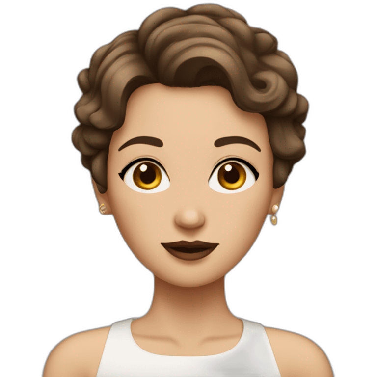 Very short brown hair lady with makeup emoji