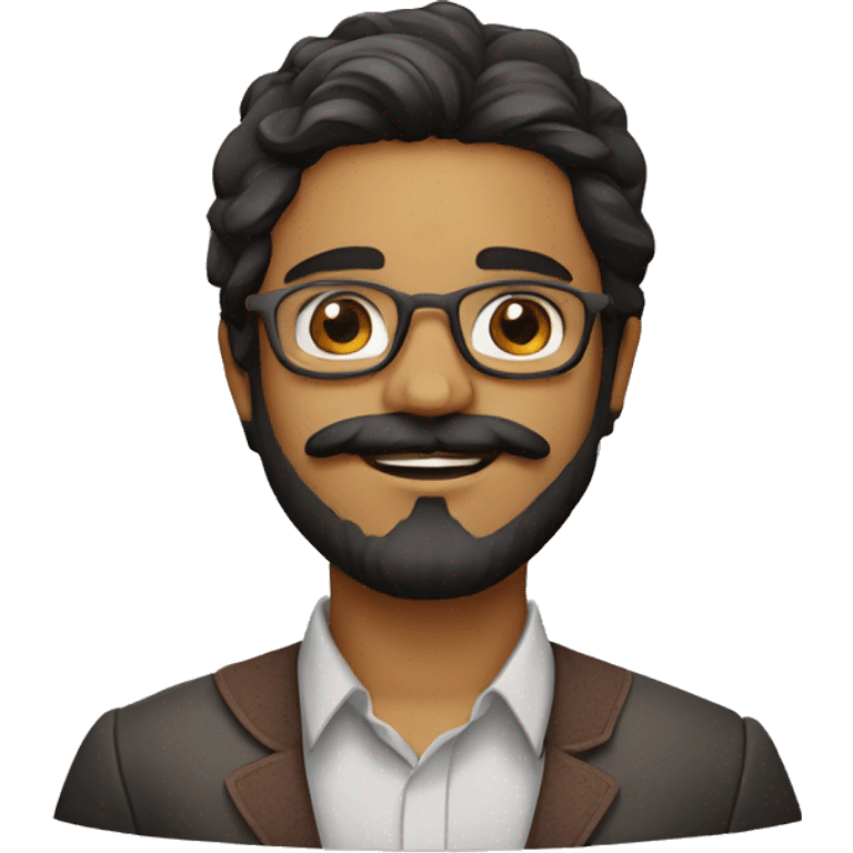 Fair complex Indian boy with beard and moustache wearing pentagonal glasses emoji