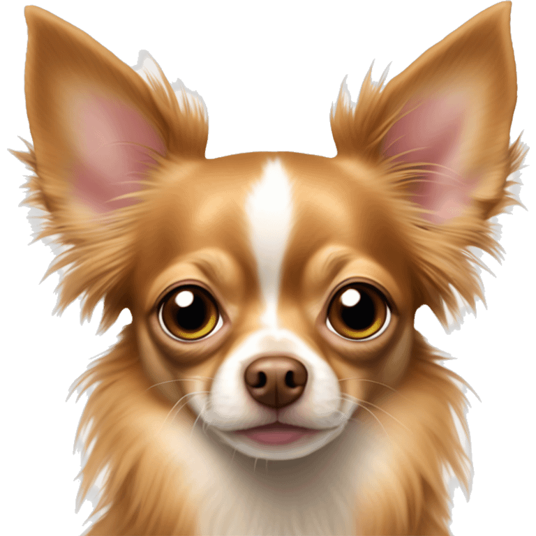 Red long hair deer head chihuahua with wispy hair all along ears pink nose and hazel green eyes emoji