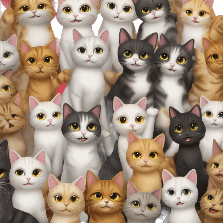 thirteen happy cats at a party emoji