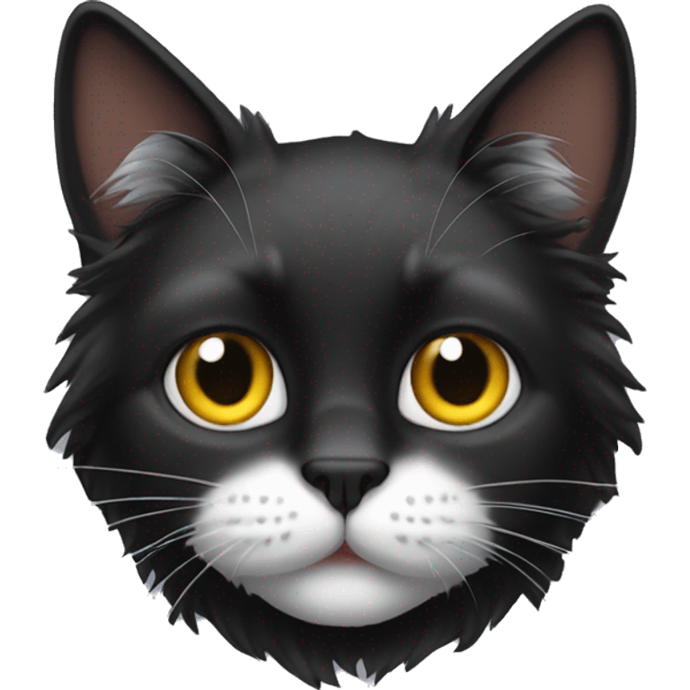 black cat long haired with muzzle half white emoji