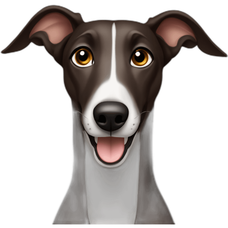 Dark brown greyhound with ears pointing towards the sky emoji