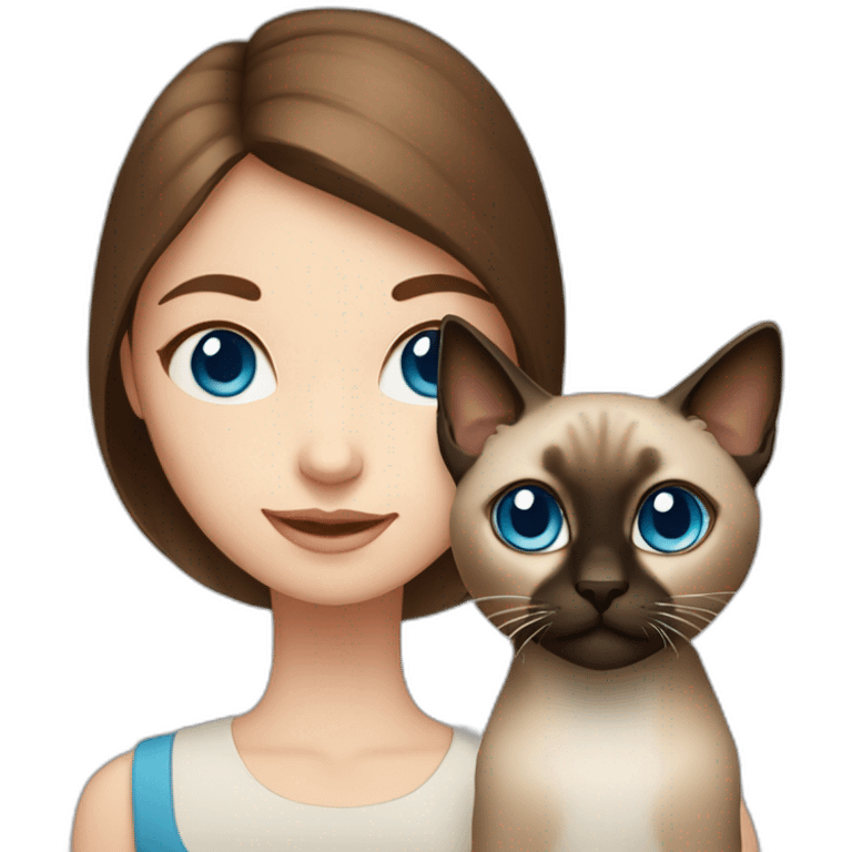 Blue-eyed girl with brown hair with siamese cat emoji