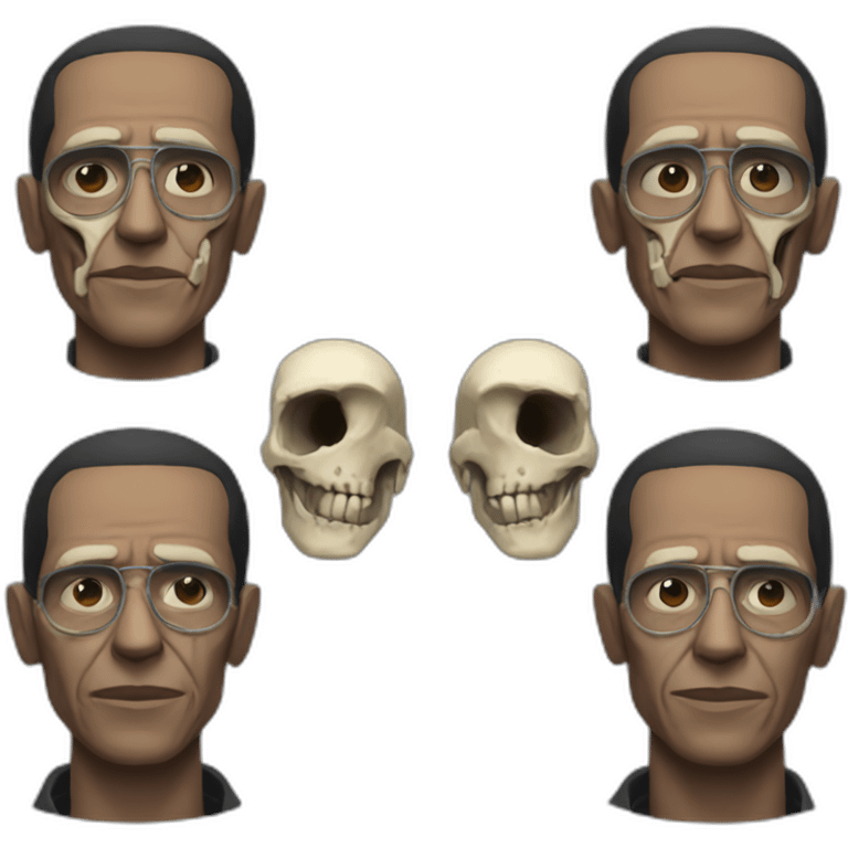 Gustavo Fring with half of his face normal and half of his face as a skeleton emoji