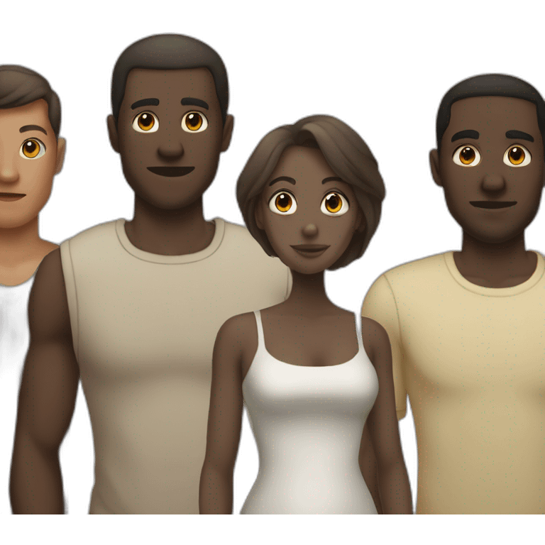 six dark-skinned men stand behind a pale woman emoji