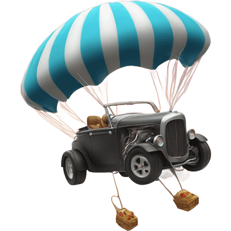 Hotrod falling from the sky with a parachute  emoji