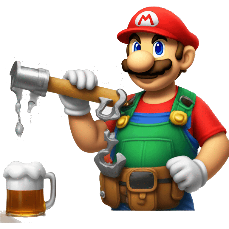 Mario plumber drinking beer with a shirt that reads “HOPE” with a pipe wrench logo emoji