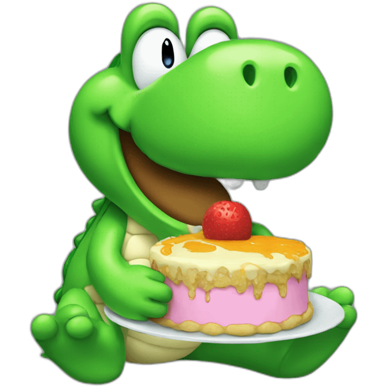 Green Yoshi eating cake emoji