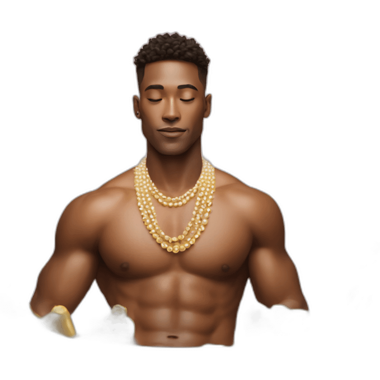 Posh-muscle-boy-pearl-necklace-in-golden-bathtub emoji