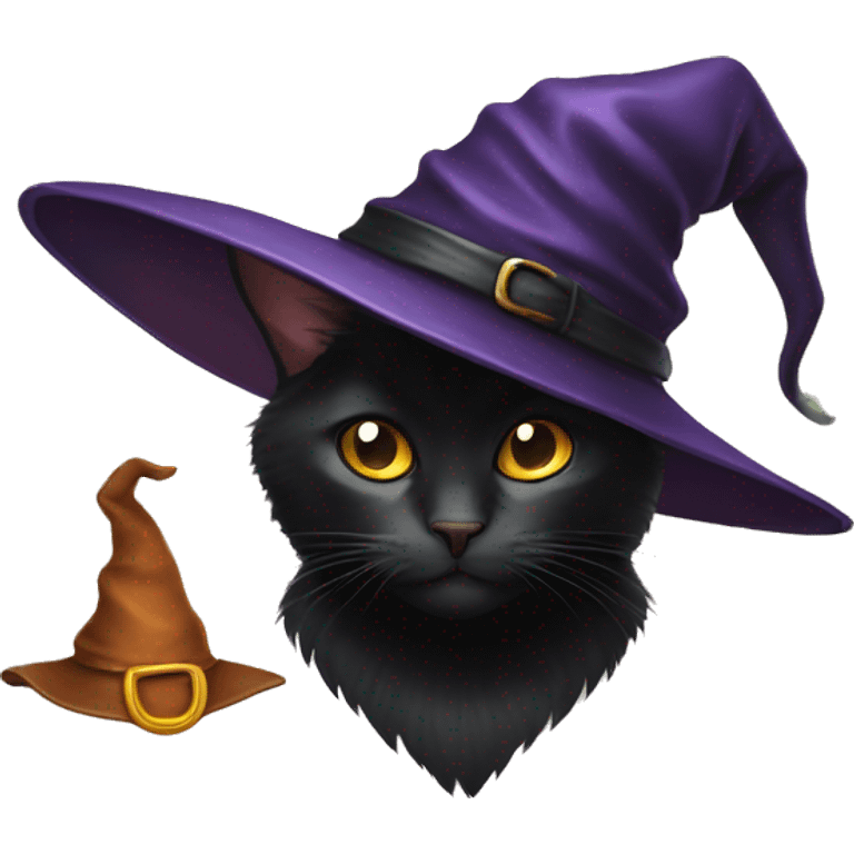 Black cat with witch hat on  emoji