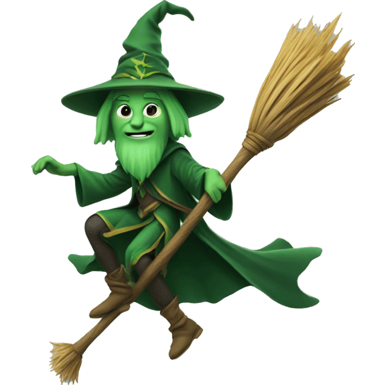 green wizard on a broom emoji