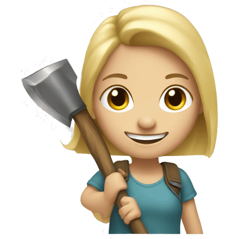 smiling girl with blonde hair and axe in hand emoji