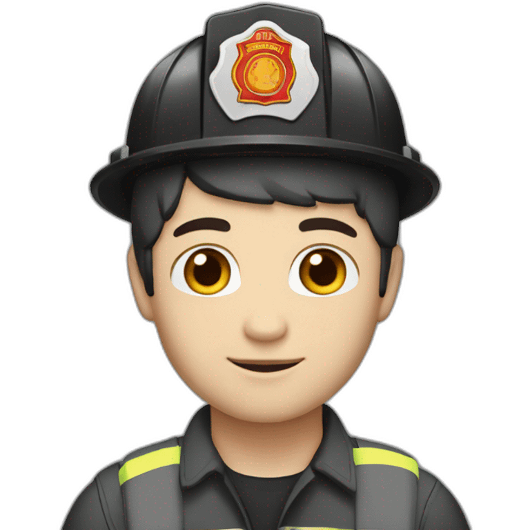 Firefighter, helmet white, EPP red black hair, man, white skin, straight hair, brown eyes emoji