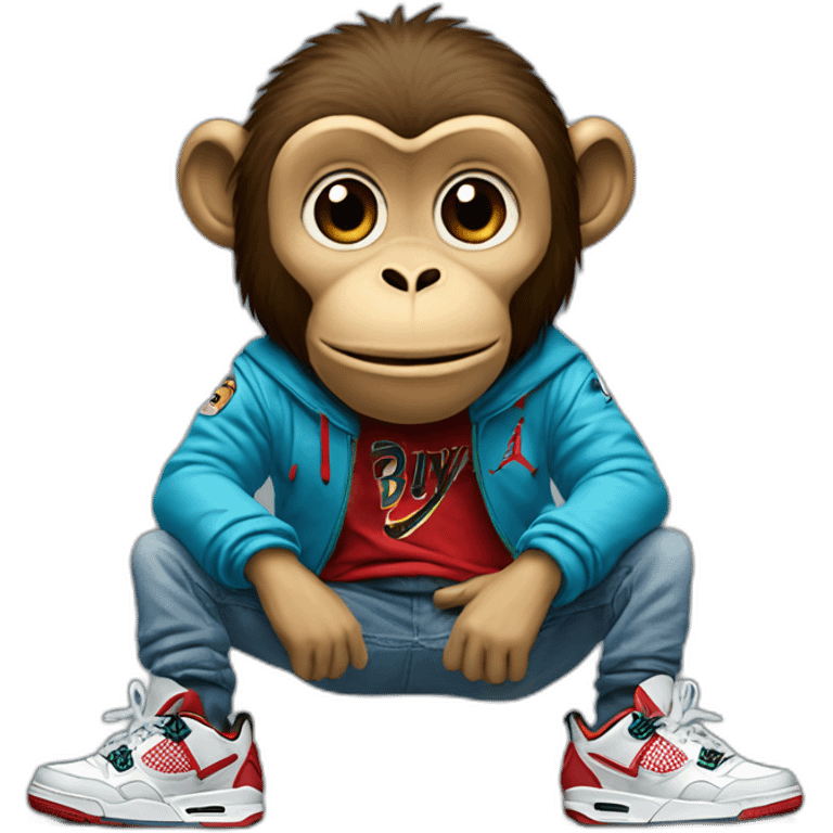 Monkey wearing Jordan 4 on its  feet with a bunch of Nike clothes emoji