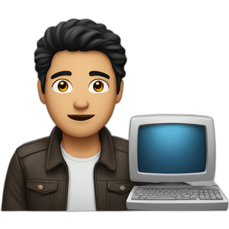 Men with computers and center parted black hair emoji