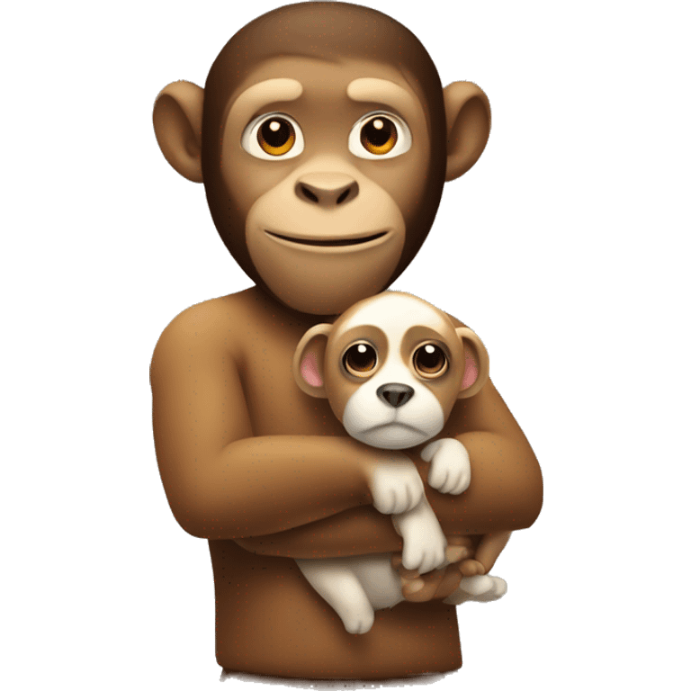 A monkey with a dog in his arms  emoji