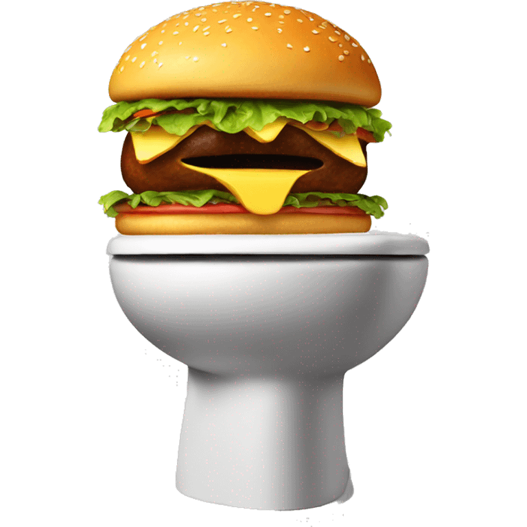 Giant poop in toilet with a Hamburger on top emoji