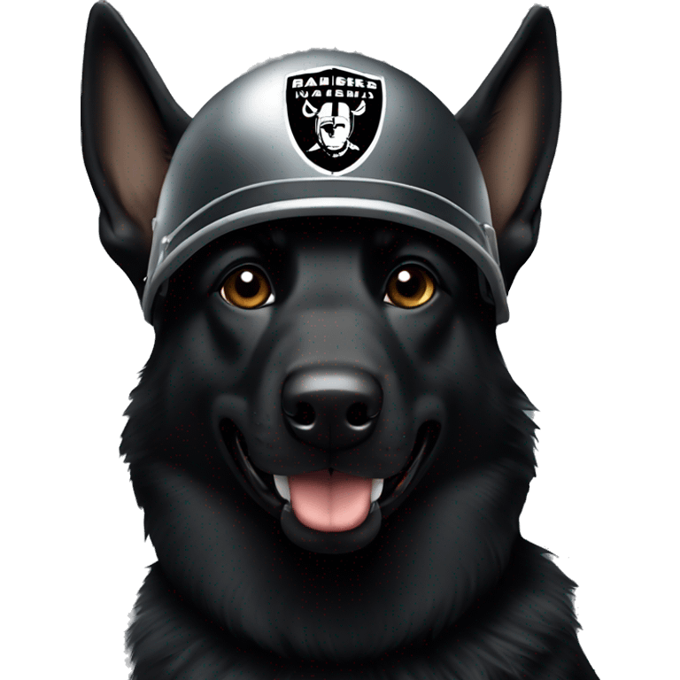 Black German shepherd wearing a raiders helmet  emoji