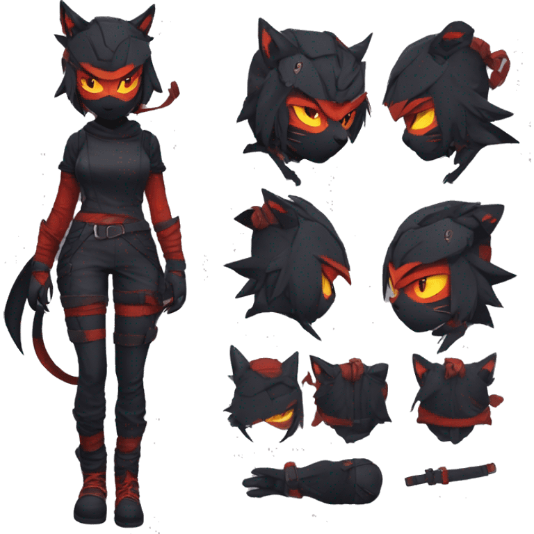 Edgy Shy Anthro Ninja cool pretty dark Litten-Pokémon-cat-fursona-animal techwear emoji