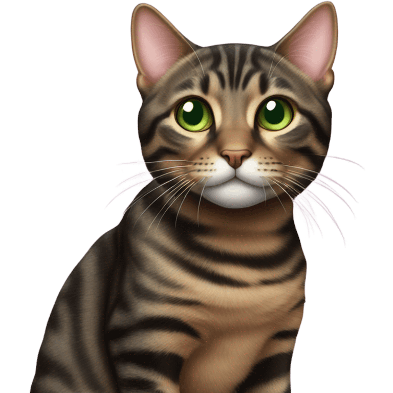 Black brown tabby cat with pink nose green eyes emoji