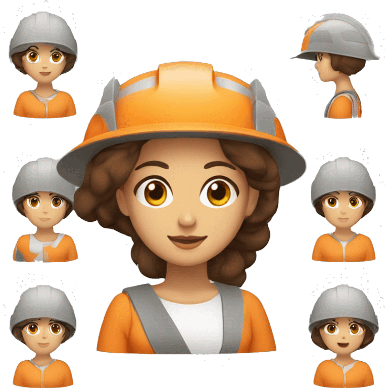 Mujer con casco obra blanco ropa naranja y ojos marrones emoji