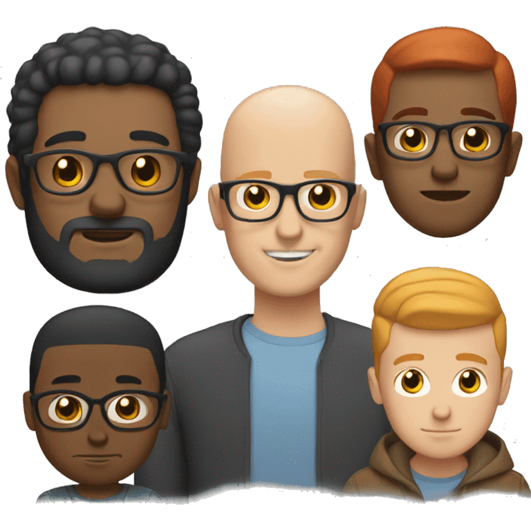 White dad, bald, young, black glasses and a red beard emoji