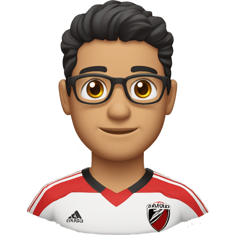 Menino moreno, cabelos partido para o lado liso preto, usando óculos, olhos castanhos com camisa do flamengo  emoji