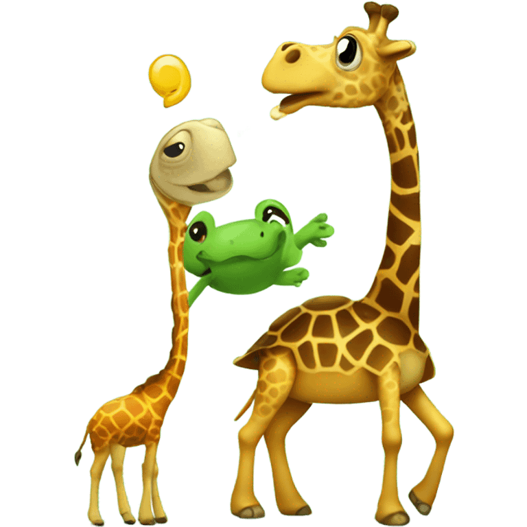 A turtle singing to a giraffe emoji