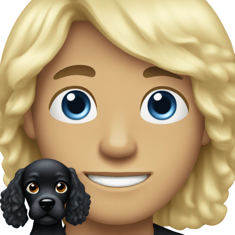 Blonde man blue eyes and black Cockerpoo emoji