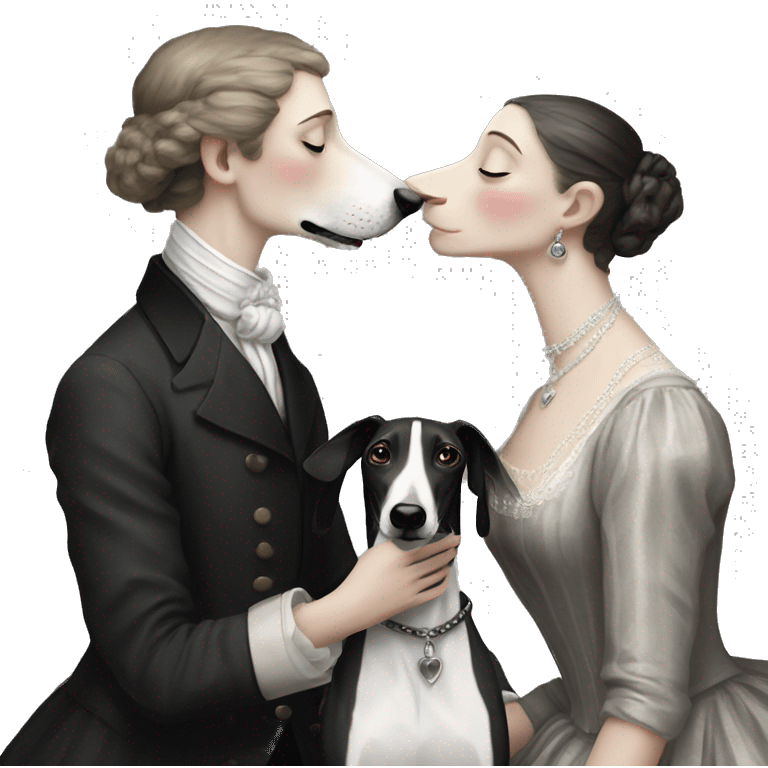 A family Two aristocrat dog black and white galgo kiss with women  emoji