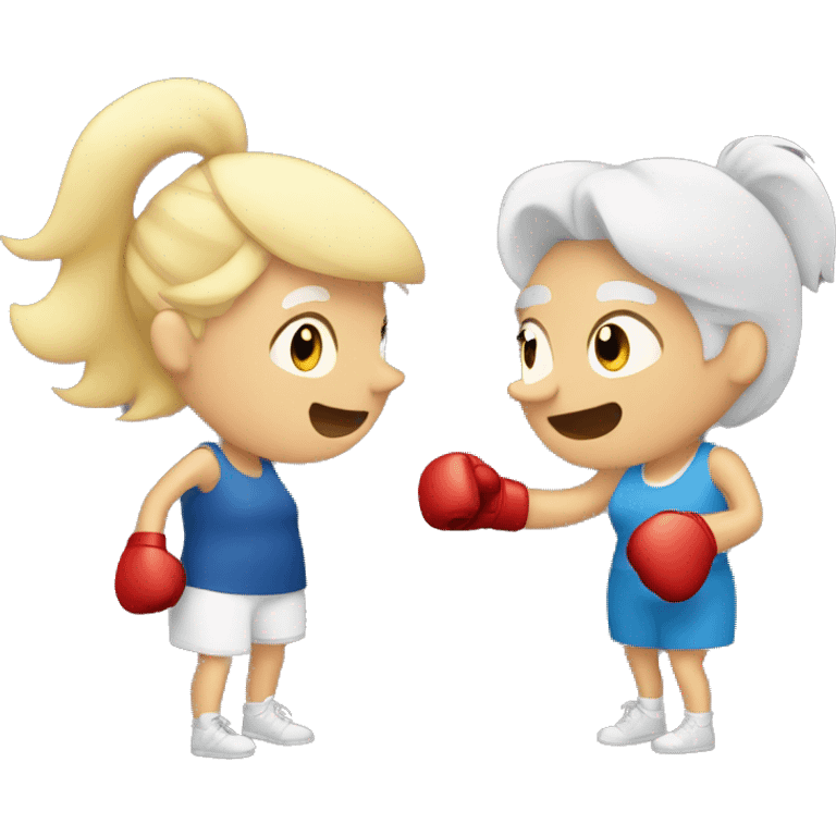 Blonde girl and brunette old women boxing eachother emoji