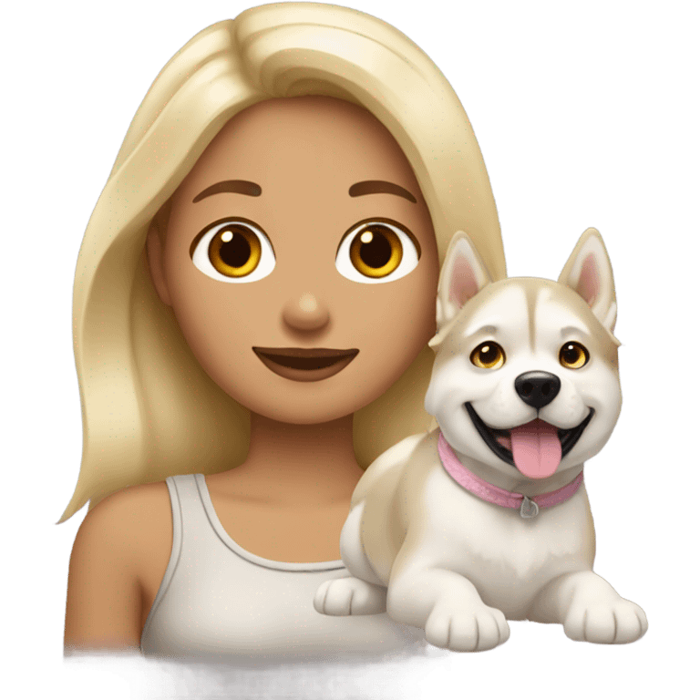 blonde tan girl with cream husky dog emoji