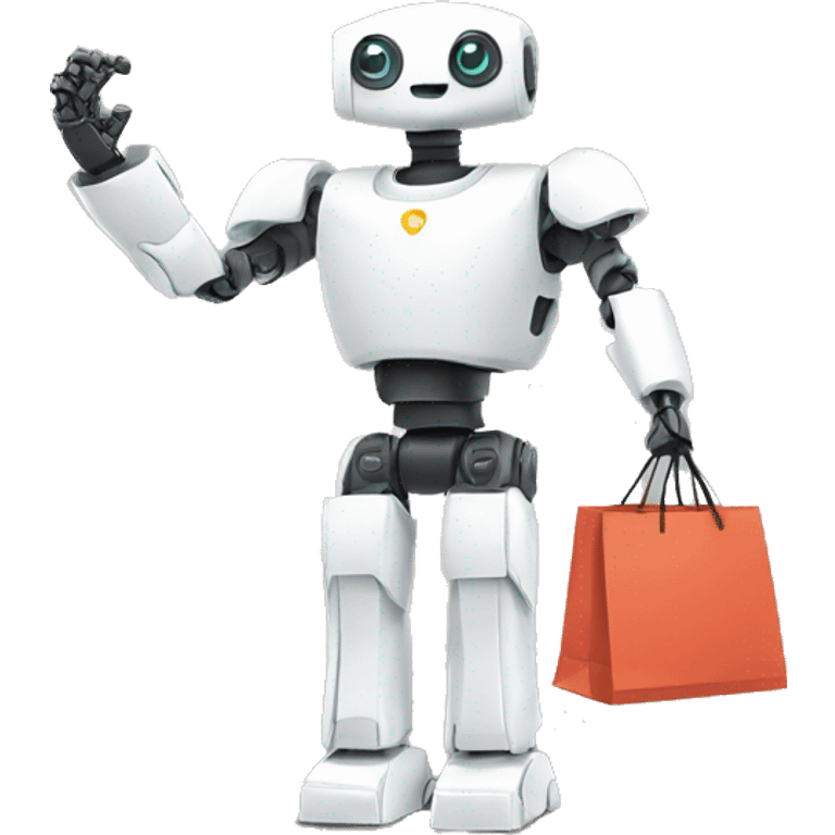 white robot arm with shopping bag emoji