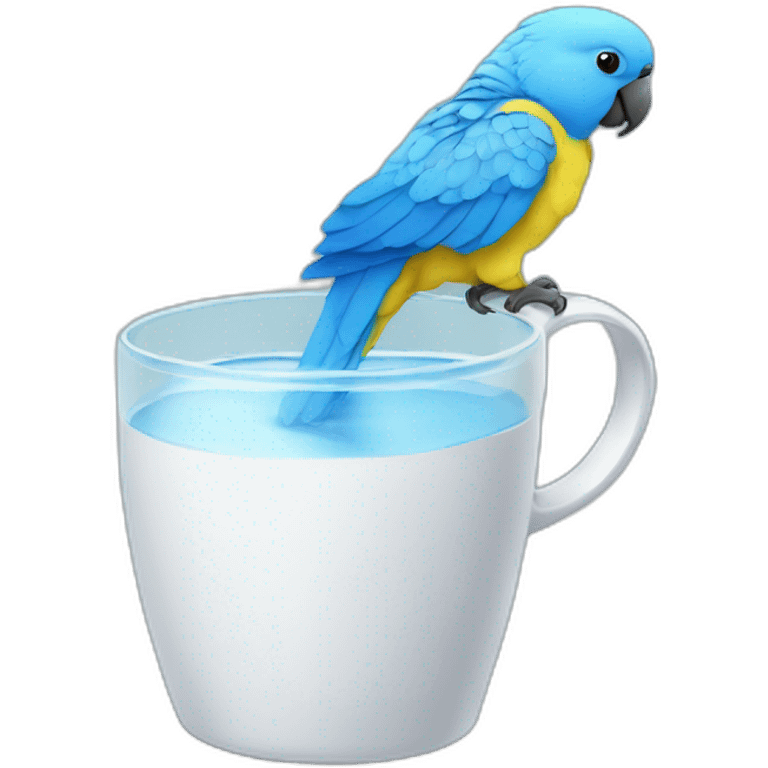 Small all blue parrots drinking some water from a cup emoji