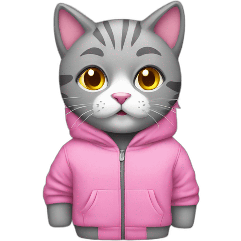 Grey plush cat with pink hoodie emoji