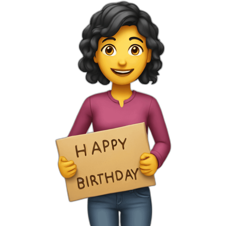 Person holding a sign that has “Happy Birthday Priya” emoji